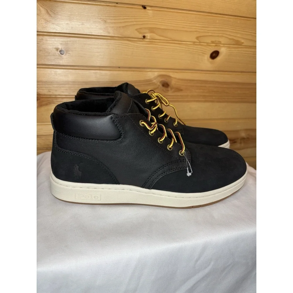 Polo Ralph Lauren Men's Black Shrunken‎ Nubuck & Canvas Sneaker Boot Size 9 NEW